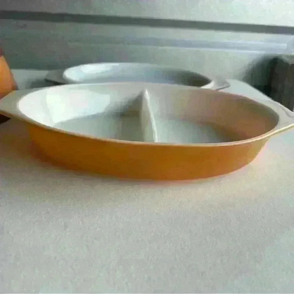 PYREX "OLD ORCHARD FRUIT" Brown Cinderella Nesting Bowls & Divided Casserole - Picture 5 of 7